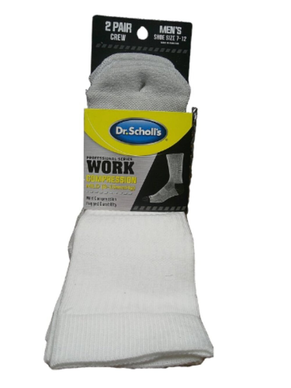 Dr. Scholl's Men's Work Compression Crew Socks 2 Pair White 8-15mmHg
